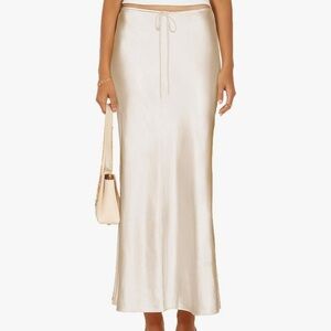 NWT CREAM SILK SATIN DRAWSTRING A LINE SKIRT